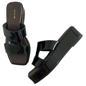 ALL BLACK FOOTWEAR Blunt T Wedge Sandals Black Patent Leather Womens 40 9-9.5 $1